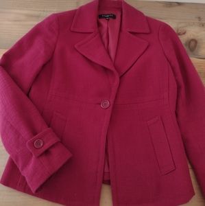 Talbots Petites Pink Tweed One Button Fitted Blazer Jacket Size 4p